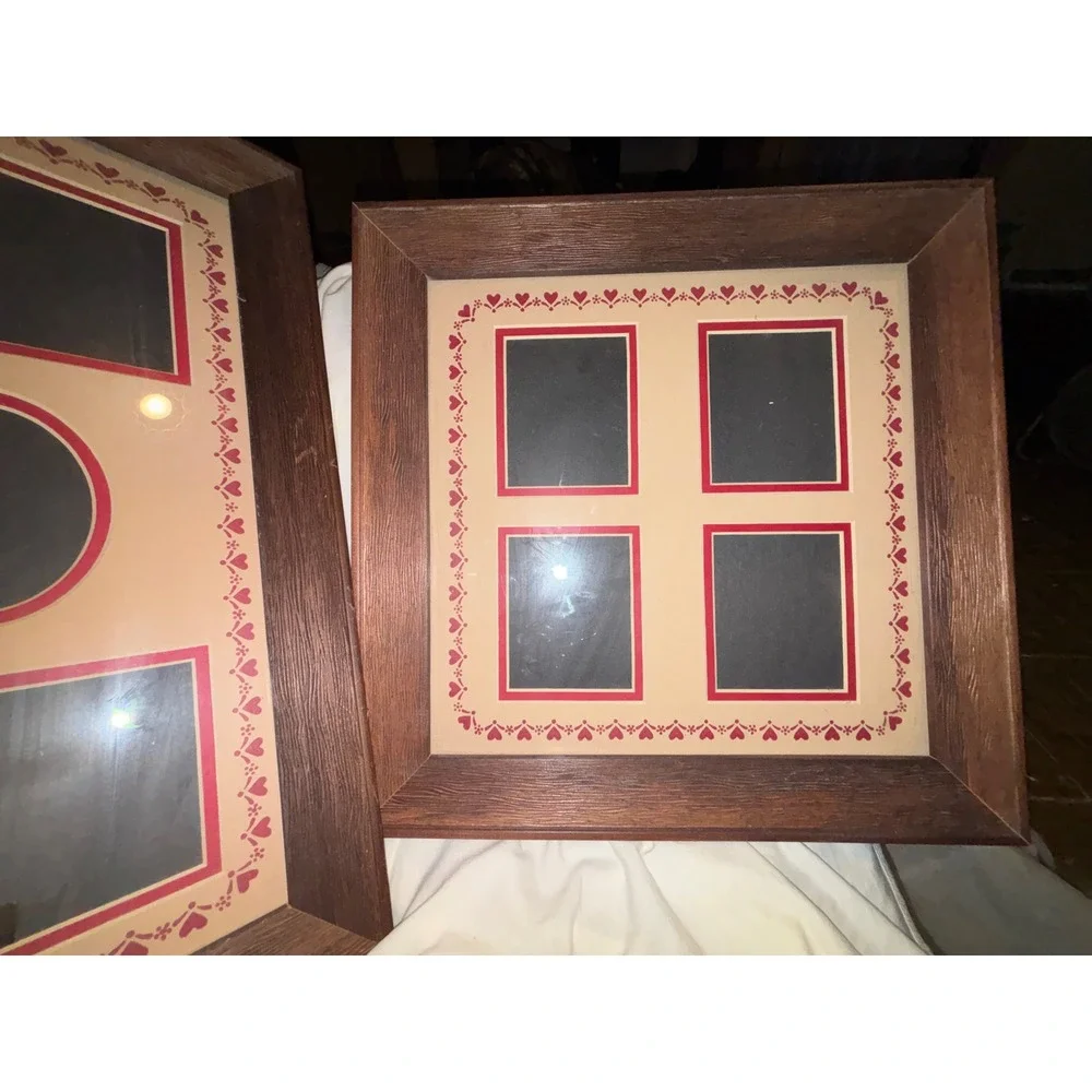 Vintage Wooden Multi Photo Collage Frames Set of 2 Heart Border Brown Wood Grain